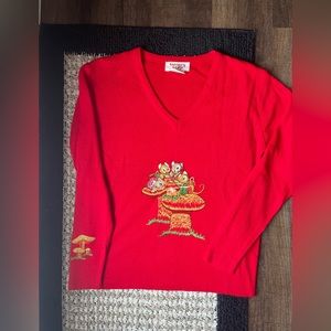 Vintage embroidered mouse mushroom sweater